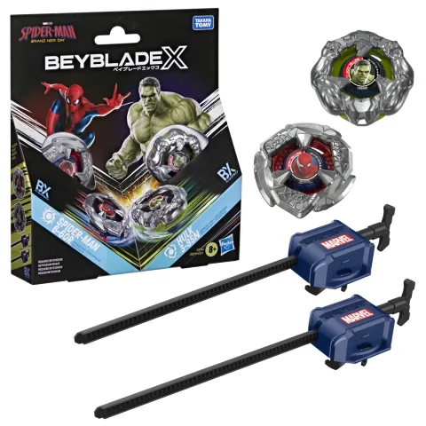Beyblade X and Marvel Collab Spider-Man 6-60R vs. Hulk 3-85N